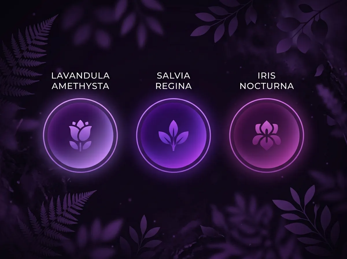 Abstracte illustratie van botanische kringen in paarskleurige tinten - supplement ingrediënten concept