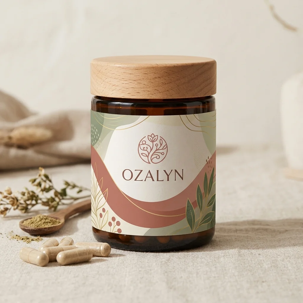 Ozalyn voedingssupplement fles, donkerpaars met goudkleurige dop